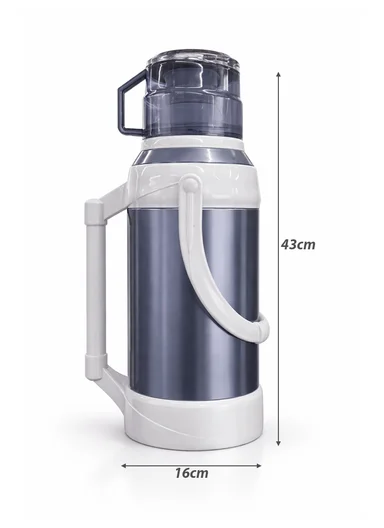 3.2L Large Capacity Vacuum Flask with Easy-Press Lid and Portable Handle (D16 x H43)cm - Blue