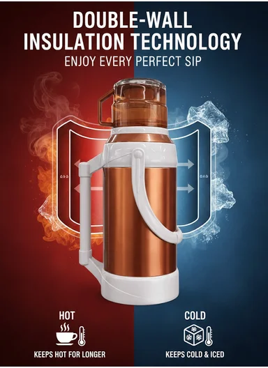 3.2L Large Capacity Vacuum Flask with Easy-Press Lid and Portable Handle (D16 x H43)cm - Blue