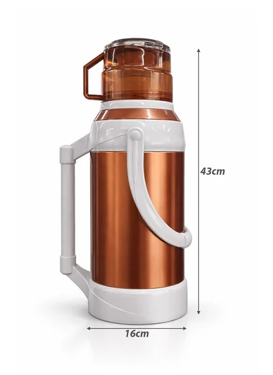 3.2L Large Capacity Vacuum Flask with Easy-Press Lid and Portable Handle (D16 x H43)cm - Bronze