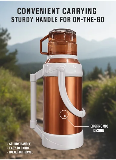 3.2L Large Capacity Vacuum Flask with Easy-Press Lid and Portable Handle (D16 x H43)cm - Bronze