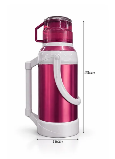 3.2L Large Capacity Vacuum Flask with Easy-Press Lid and Portable Handle (D16 x H43)cm - Fuchsia