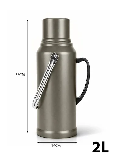 2.0L Stainless Steel Vacuum Thermos Flask With Plastic Cup &amp; Handle (D14 x H38)cm - Greige