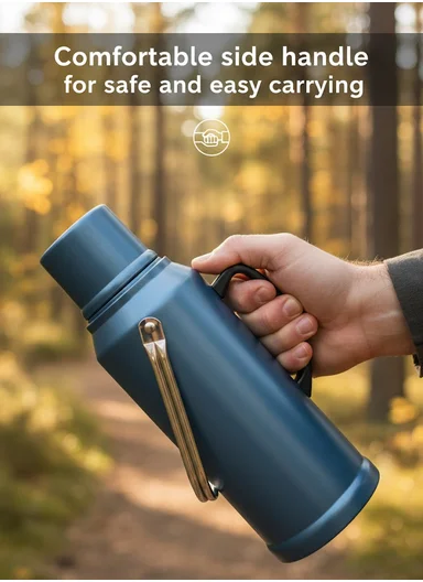 2.0L Stainless Steel Vacuum Thermos Flask With Plastic Cup &amp; Handle (D14 x H38)cm - Greige