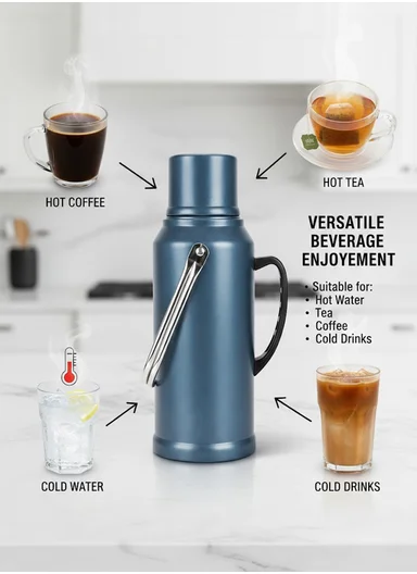 2.0L Stainless Steel Vacuum Thermos Flask With Plastic Cup &amp; Handle (D14 x H38)cm - Greige