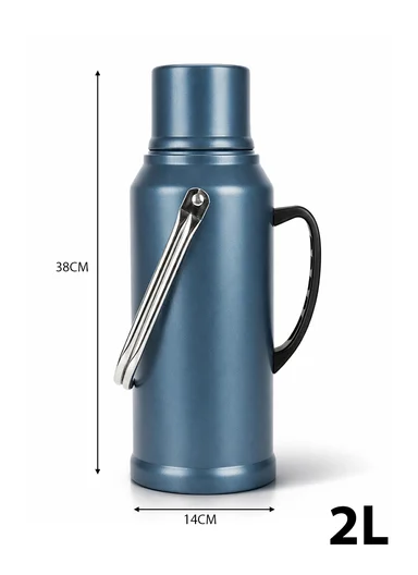 2.0L Stainless Steel Vacuum Thermos Flask With Plastic Cup &amp; Handle (D14 x H38)cm - Navy