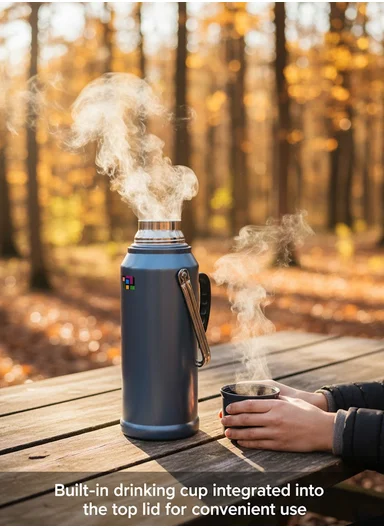 2.0L Stainless Steel Vacuum Thermos Flask With Plastic Cup &amp; Handle (D14 x H38)cm - Navy