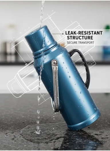 2.0L Stainless Steel Vacuum Thermos Flask With Plastic Cup &amp; Handle (D14 x H38)cm - Navy