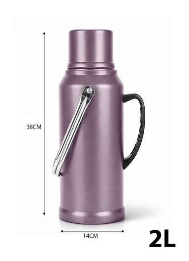 2.0L Stainless Steel Vacuum Thermos Flask With Plastic Cup &amp; Handle (D14 x H38)cm - Purple