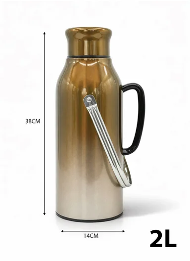 2.0L All-Steel Vacuum Thermos Flask With Plastic Cup &amp; Handle (D14 x H38)cm - Gold