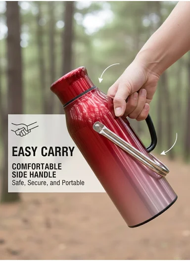 2.0L All-Steel Vacuum Thermos Flask With Plastic Cup &amp; Handle (D14 x H38)cm - Gold