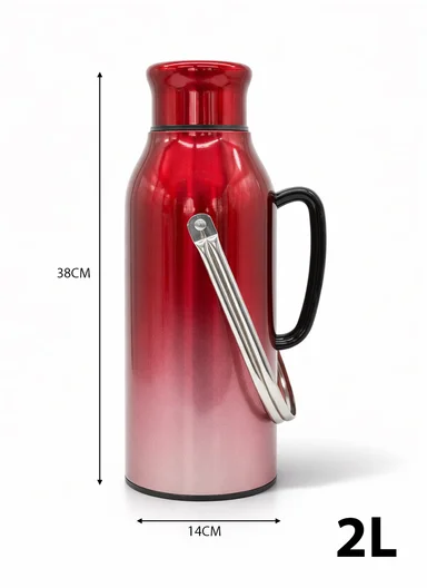 2.0L All-Steel Vacuum Thermos Flask With Plastic Cup &amp; Handle (D14 x H38)cm - Red