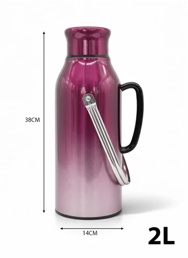 2.0L All-Steel Vacuum Thermos Flask With Plastic Cup &amp; Handle (D14 x H38)cm - Fuchsia