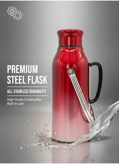 2.0L All-Steel Vacuum Thermos Flask With Plastic Cup &amp; Handle (D14 x H38)cm - Fuchsia