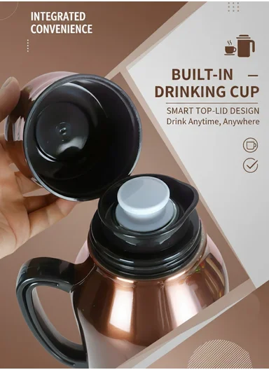 2.0L All-Steel Vacuum Thermos Flask With Plastic Cup &amp; Handle (D14 x H38)cm - Fuchsia