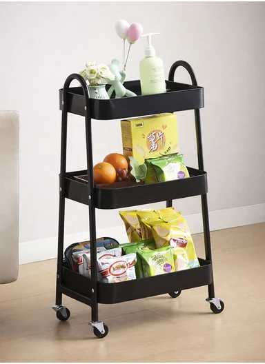 3-Tiers Rolling Storage Organizer With Lockable Wheels 954-A (W38 x D28 x H76)cm - Black