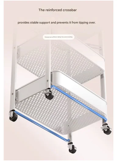 3-Layer Carbon Steel Foldable Organizer Rack with Top Handle &amp; 360° Swivel Wheels (W45 x D29 x H77.5)cm - Blue