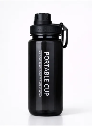 800ml Plastic Drinking Bottle With Handle &amp; Leak-Proof Lid A-206 (D7 x H22)cm – Black