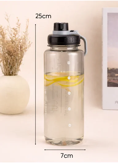 1050ml Plastic Drinking Bottle With Handle &amp; Leak-Proof Lid A-217 (D7 x H25)cm – Black