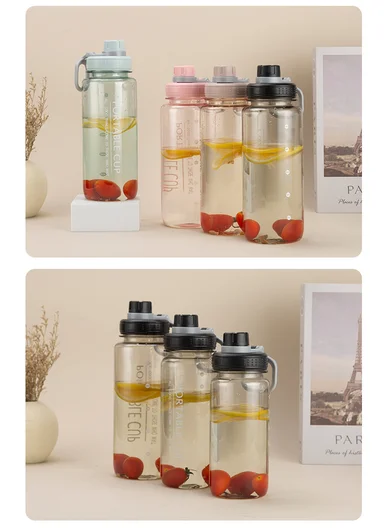 1050ml Plastic Drinking Bottle With Handle &amp; Leak-Proof Lid A-217 (D7 x H25)cm – Black