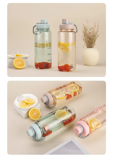 1050ml Plastic Drinking Bottle With Handle &amp; Leak-Proof Lid A-217 (D7 x H25)cm – Light Purple