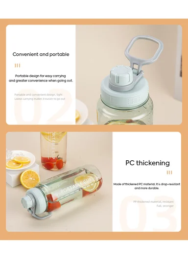 1050ml Plastic Drinking Bottle With Handle &amp; Leak-Proof Lid A-217 (D7 x H25)cm – Light Purple