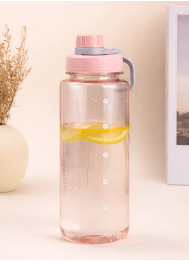 1050ml Plastic Drinking Bottle With Handle &amp; Leak-Proof Lid A-217 (D7 x H25)cm – Pink