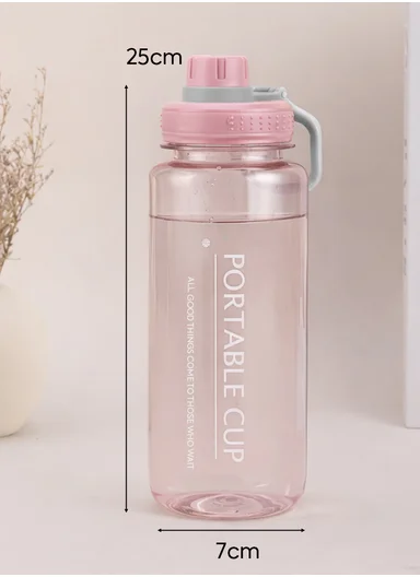 1050ml Plastic Drinking Bottle With Handle &amp; Leak-Proof Lid A-217 (D7 x H25)cm – Pink
