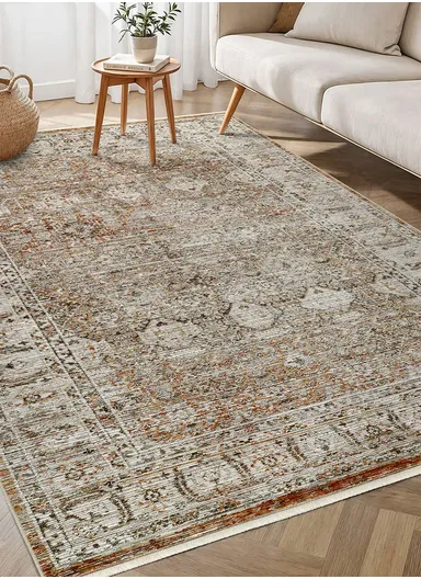 80x150cm Classic Distressed Medallion Carpet with Silk-Blend Accents lavinia LA006