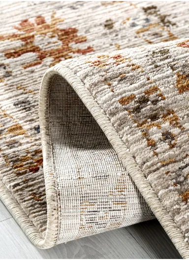 80x300cm Machine-Woven Silk-Blend Area Rug with Vintage Medallion Pattern in Neutral Tones lavinia LA010