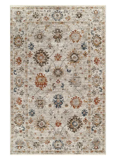 80x300cm Machine-Woven Silk-Blend Area Rug with Vintage Medallion Pattern in Neutral Tones lavinia LA010