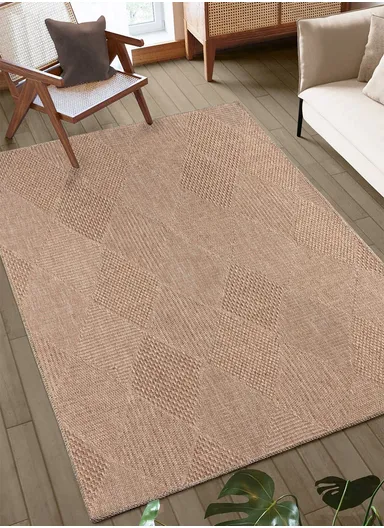 160x230cm Geometric Design Brown Fluff Dust-Resistant Woven Rug Doku DH002