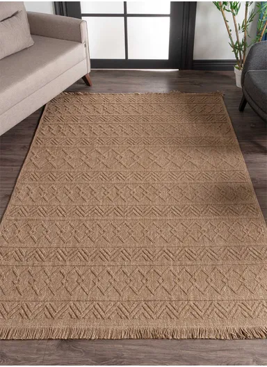 80x150cm Textured Woven Dust-Resistant Rug in Natural Brown Bravvo BR004