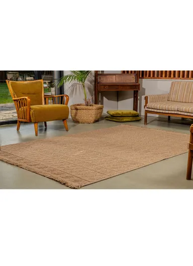 80x150cm Textured Woven Dust-Resistant Rug in Natural Brown Bravvo BR004