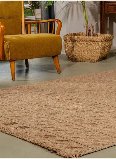 80x150cm Textured Woven Dust-Resistant Rug in Natural Brown Bravvo BR004