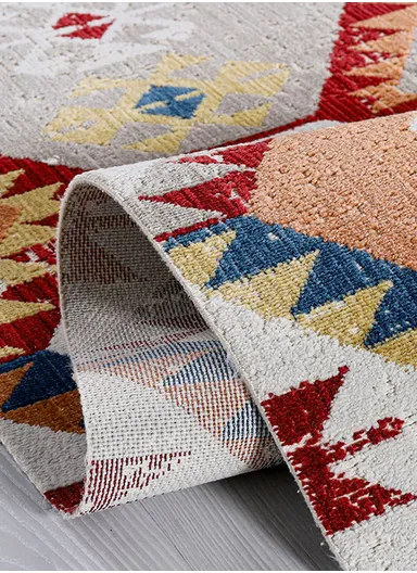 100x300cm Traditional Anatolian Multicolor Geometric Carpet with Fringe Antique AN002