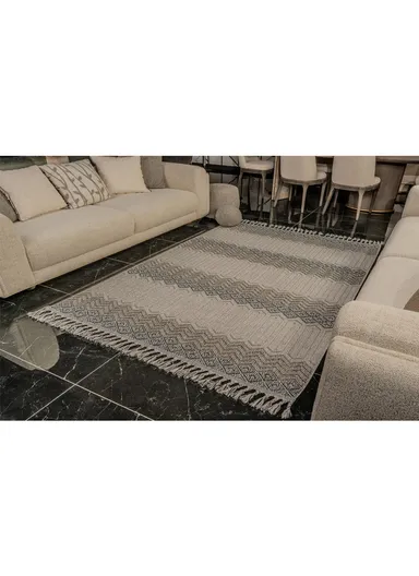 80x300cm Modern Geometric Area Rug with Ivory &amp; Grey Diamond Pattern Natura 9965