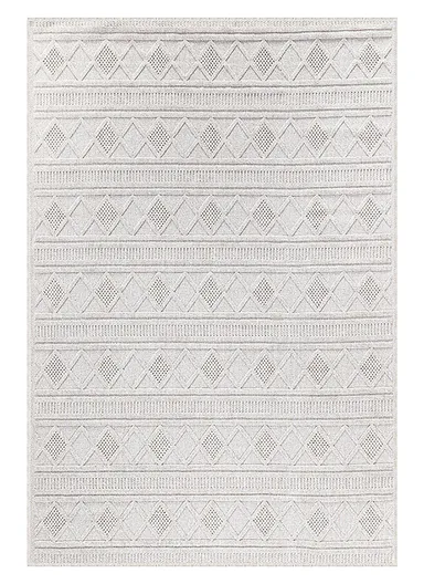 100x300cm Contemporary Patterned Area Rug, Neutral Ivory Flatweave, High-Traffic Living Room Carpet Bravvo BR009
