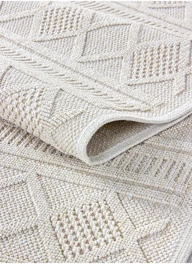 80x300cm Contemporary Patterned Area Rug, Neutral Ivory Flatweave, High-Traffic Living Room Carpet Bravvo BR009