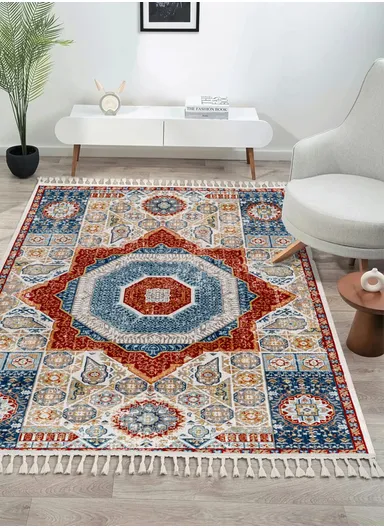 100x200cm Traditional Oriental Multicolor Flatweave Carpet, Machine-Woven Polyester Rug Antique AN003