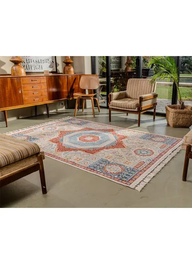 100x200cm Traditional Oriental Multicolor Flatweave Carpet, Machine-Woven Polyester Rug Antique AN003