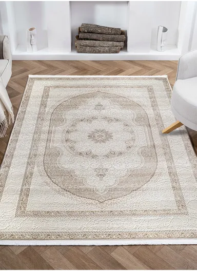 100x300cm Beige Artistic Medallion Pattern Rug, Living Room Bedroom Carpet Nazende NZ008