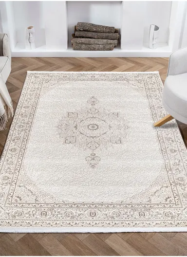 240x340cm Timeless Beige Area Rug, Machine-Woven Soft-Textured Carpet Nazende NZ007