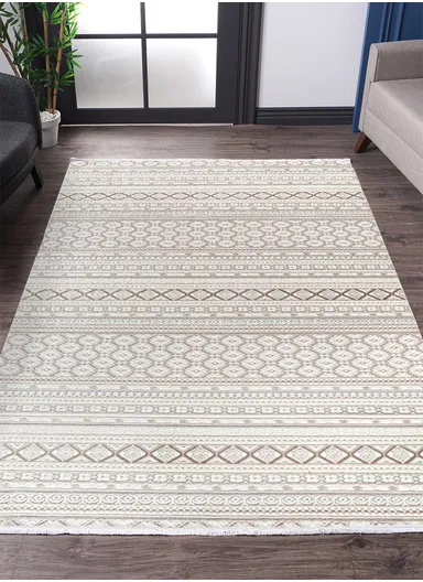 100x200cm Elegant Traditional Pattern Area Rug Soft Beige &amp; Cream Tones with Textured Detailing Bristol BI005