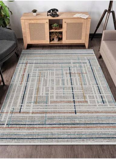 100x300cm Contemporary Low-Pile Polypropylene Rug with Color Accents Hola HL005