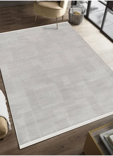 160x230cm Gray Modern Geometric Textured Machine-Woven Carpet Akasya AK004