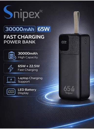 30000mAh 22.5W + 65W Portable Fast Charging Power Bank &amp; USB 22.5W Maximum Power Support Laptop Charging with Digital Display &amp; Leather Hanging Rope  PB33W65