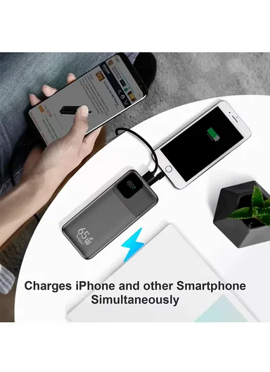 30000mAh 22.5W + 65W Portable Fast Charging Power Bank &amp; USB 22.5W Maximum Power Support Laptop Charging with Digital Display &amp; Leather Hanging Rope  PB33W65