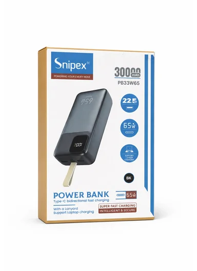 30000mAh 22.5W + 65W Portable Fast Charging Power Bank &amp; USB 22.5W Maximum Power Support Laptop Charging with Digital Display &amp; Leather Hanging Rope  PB33W65