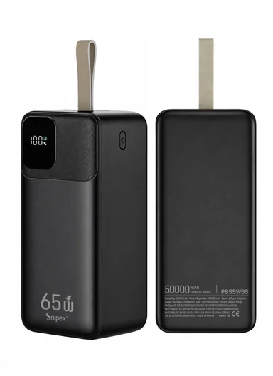 50000mAh 22.5W + 65W Portable Fast Charging Power Bank &amp; USB 22.5W Maximum Power Support Laptop Charging with Digital Display &amp; Leather Hanging Rope PB55W65