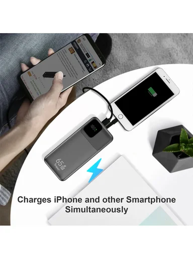 50000mAh 22.5W + 65W Portable Fast Charging Power Bank &amp; USB 22.5W Maximum Power Support Laptop Charging with Digital Display &amp; Leather Hanging Rope PB55W65